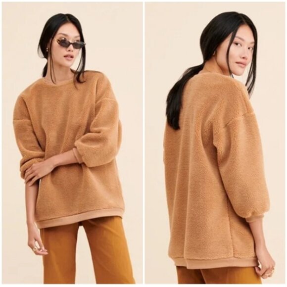 CAPULET Anthro Favorite Teddy Pullover Sweater Fuzzy Sherpa Sweatshirt Top Sz S - Picture 1 of 14